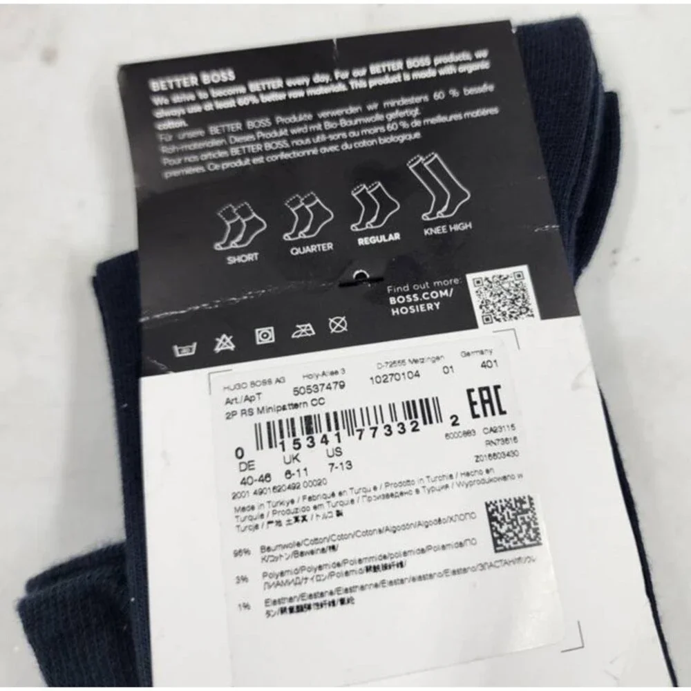 BOSS RS Mini Pattern CC Tile Socks Men's 7-13 Navy Pull On Pack of 2